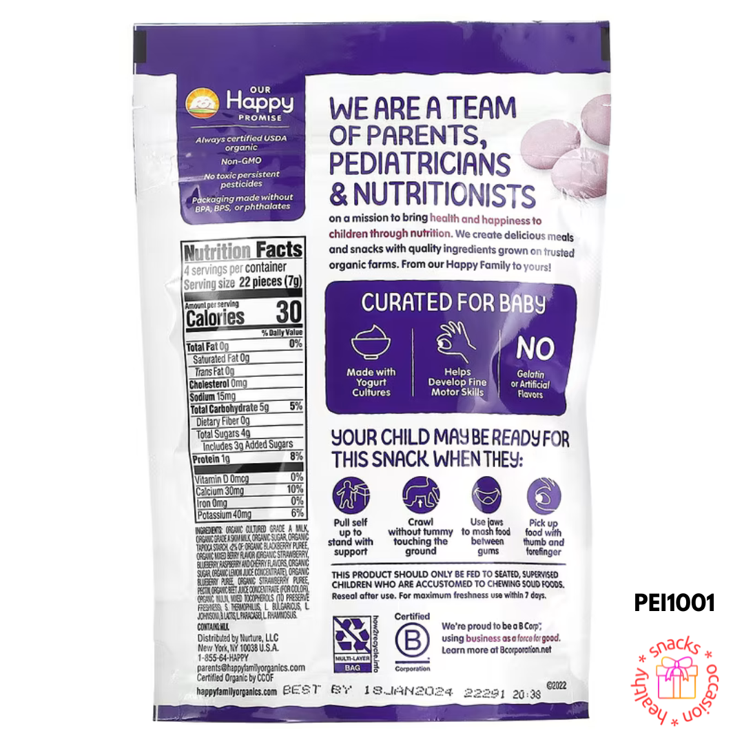 Happy Family Organics, Organic Yogis, Freeze Dried Yogurt & Fruit Snacks, Mixed Berry