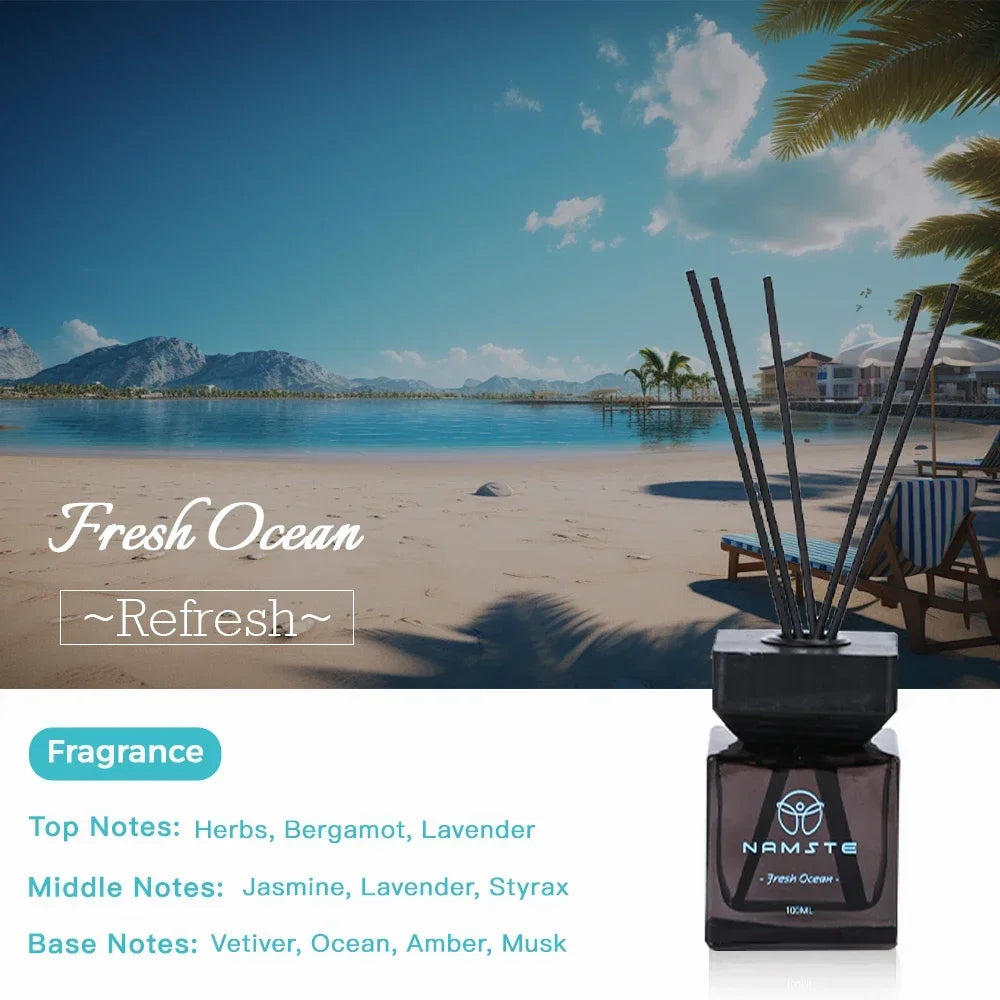 NAMSTE 100ML Reed Diffuser Set Siri Wangian Hotel Aromaterapi Tanpa Api Dalaman Wangian Tahan Lama Deodoran Bilik Mandi