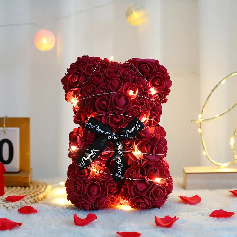 25cm Eternal Rose Teddy Bear – Hadiah Romantik dengan Kotak Paparan