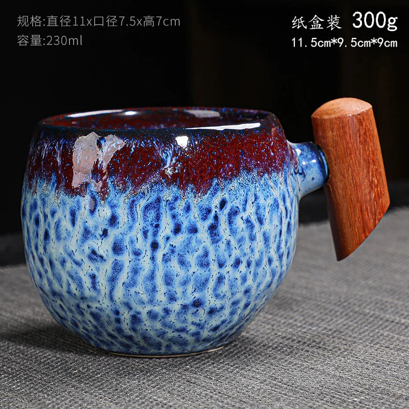 Creative Retro Heavy Coarse Clay Mug 220ml Ceramic Kiln Transmutation Tea Coffee Cup Wooden Bar