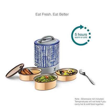 Tyffyn Copper Finished Stainless Steel Lunch Box Without BagMat, 1000 ml, 3 Containers