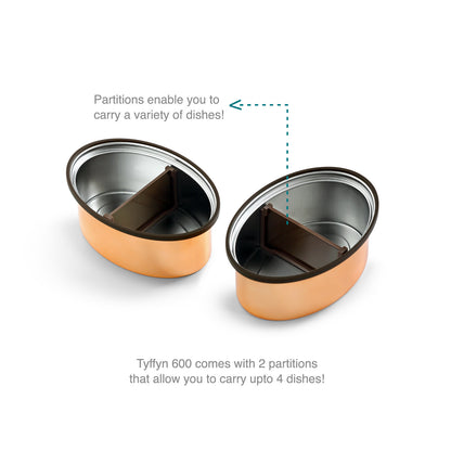 Tyffyn Copper-Finished Stainless Steel Lunch Box, 600 ml, 2 Containers