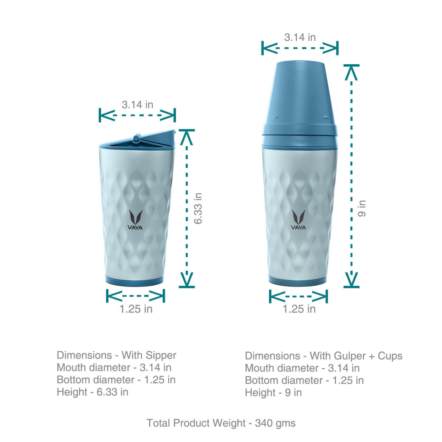 Drynk 350 ml 3 in 1 Vacuum Insulated Stainless Steel Gulper and Sipper Water Bottle (Tumbler+Sipper+Gulper) with 2 Cups, Thermos Flask