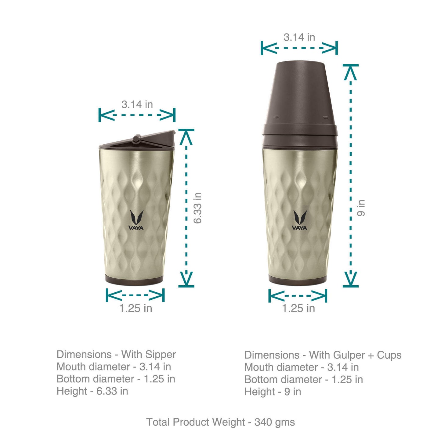 Drynk 350 ml 3 in 1 Vacuum Insulated Stainless Steel Gulper and Sipper Water Bottle (Tumbler+Sipper+Gulper) with 2 Cups, Thermos Flask