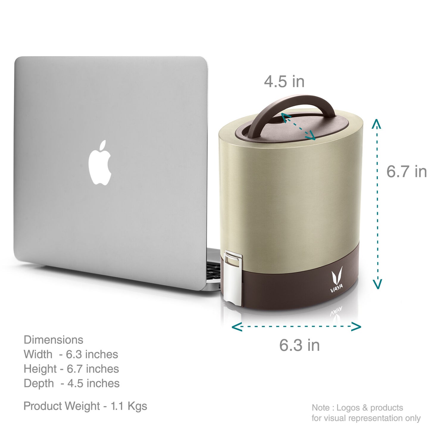 Tyffyn Copper Finished Stainless Steel Lunch Box Without BagMat, 1000 ml, 3 Containers