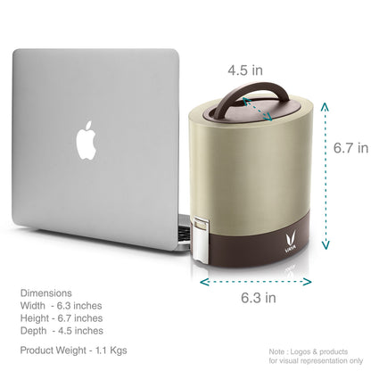 Tyffyn Copper Finished Stainless Steel Lunch Box Without BagMat, 1000 ml, 3 Containers