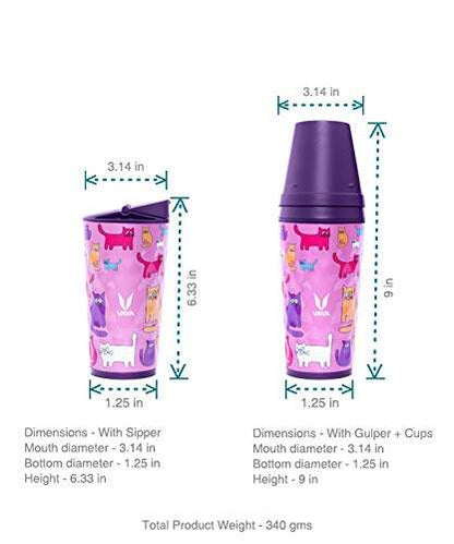 Drynk 350 ml 3 in 1 Vacuum Insulated Stainless Steel Gulper and Sipper Water Bottle (Tumbler+Sipper+Gulper) with 2 Cups, Thermos Flask