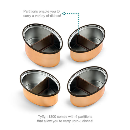 Tyffyn Jumbo Copper-Finished Stainless Steel Lunch Box Without Bagmat, 1300 ml, 4 Containers