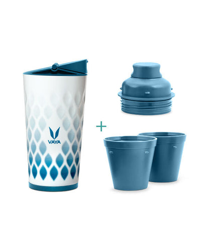 Drynk 350 ml 3 in 1 Vacuum Insulated Stainless Steel Gulper and Sipper Water Bottle (Tumbler+Sipper+Gulper) with 2 Cups, Thermos Flask