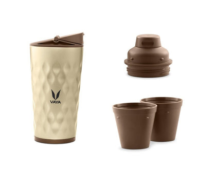 Drynk 350 ml 3 in 1 Vacuum Insulated Stainless Steel Gulper and Sipper Water Bottle (Tumbler+Sipper+Gulper) with 2 Cups, Thermos Flask