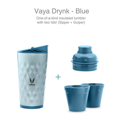 Drynk 350 ml 3 in 1 Vacuum Insulated Stainless Steel Gulper and Sipper Water Bottle (Tumbler+Sipper+Gulper) with 2 Cups, Thermos Flask