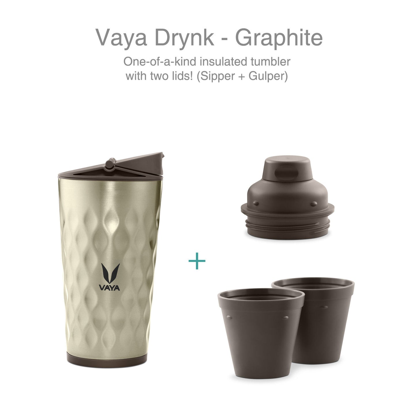 Drynk 350 ml 3 in 1 Vacuum Insulated Stainless Steel Gulper and Sipper Water Bottle (Tumbler+Sipper+Gulper) with 2 Cups, Thermos Flask