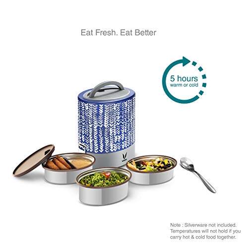 Tyffyn Black Polished Stainless Steel Lunch Box Without Bagmat, 1000 ml, 3 Containers, Black