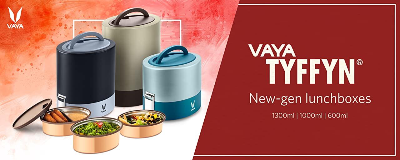 Tyffyn Copper Finished Stainless Steel Lunch Box Without BagMat, 1000 ml, 3 Containers