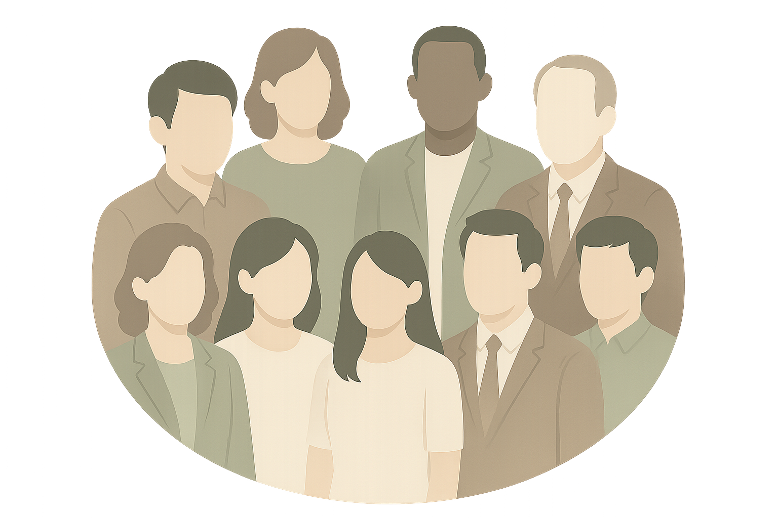 👥 4. Ideal

Prompt:

Ultra-realistic vector-style icon of diverse human silhouettes (male and female figures of Asian and Caucasian descent) standing in a group circle, representing “Corporate teams, educators, HR professionals, community leaders, individuals.” Clean soft-tone palette (sage green, taupe, ivory). Transparent background. Inclusive professional wellness feel.

Size: 1024x1024
Transparent background: Yes