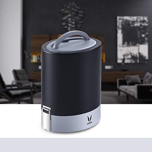 Tyffyn Jumbo Black Polished Stainless Steel Lunch Box Without Bagmat, 1300 ml, 4 Containers, Black