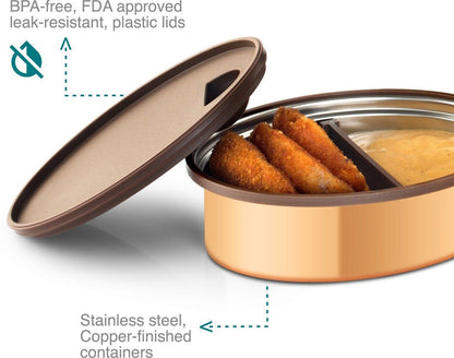 Tyffyn Jumbo Copper-Finished Stainless Steel Lunch Box Without Bagmat, 1300 ml, 4 Containers