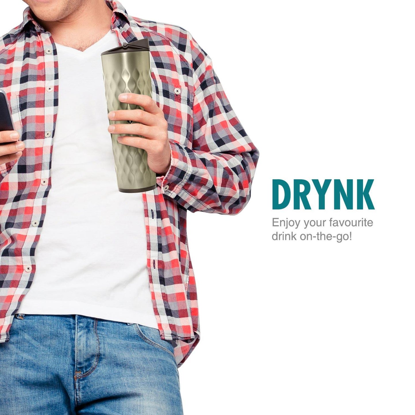 Drynk 600 ml Kelalang Keluli Tahan Karat Bertebat Vakum, Botol Air Penyedut Termos (Tumbler+Sipper) 