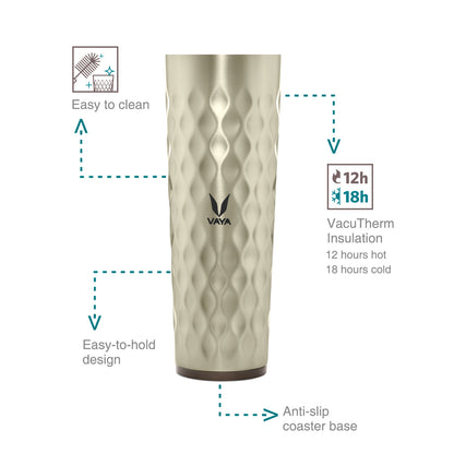 Drynk 3 in 1 Stainless Steel Water Bottle (Tumbler+Sipper+Gulper) with 2 Cups, 600 ml