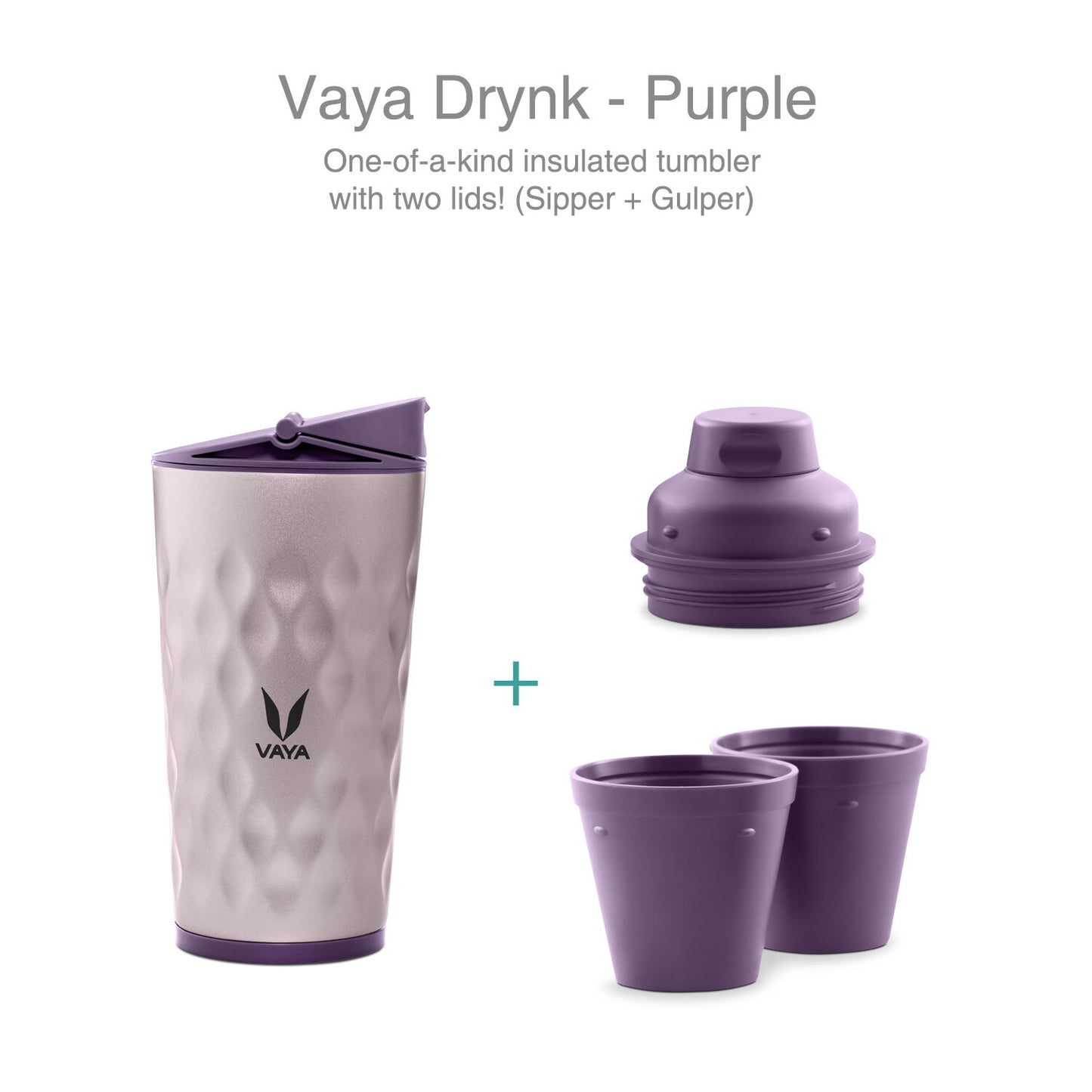 Drynk 350 ml 3 in 1 Vacuum Insulated Stainless Steel Gulper and Sipper Water Bottle (Tumbler+Sipper+Gulper) with 2 Cups, Thermos Flask