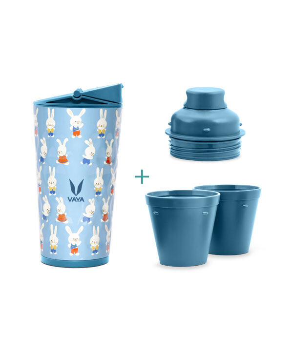 Drynk 350 ml 3 in 1 Vacuum Insulated Stainless Steel Gulper and Sipper Water Bottle (Tumbler+Sipper+Gulper) with 2 Cups, Thermos Flask