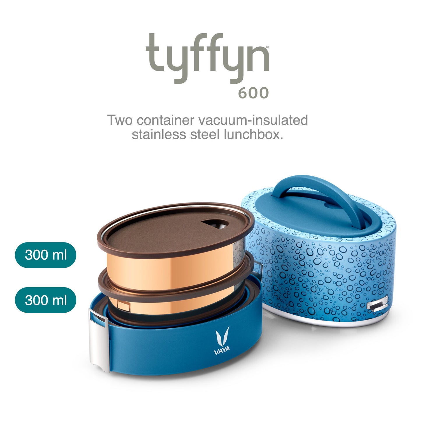 Tyffyn Copper-Finished Stainless Steel Lunch Box, 600 ml, 2 Containers
