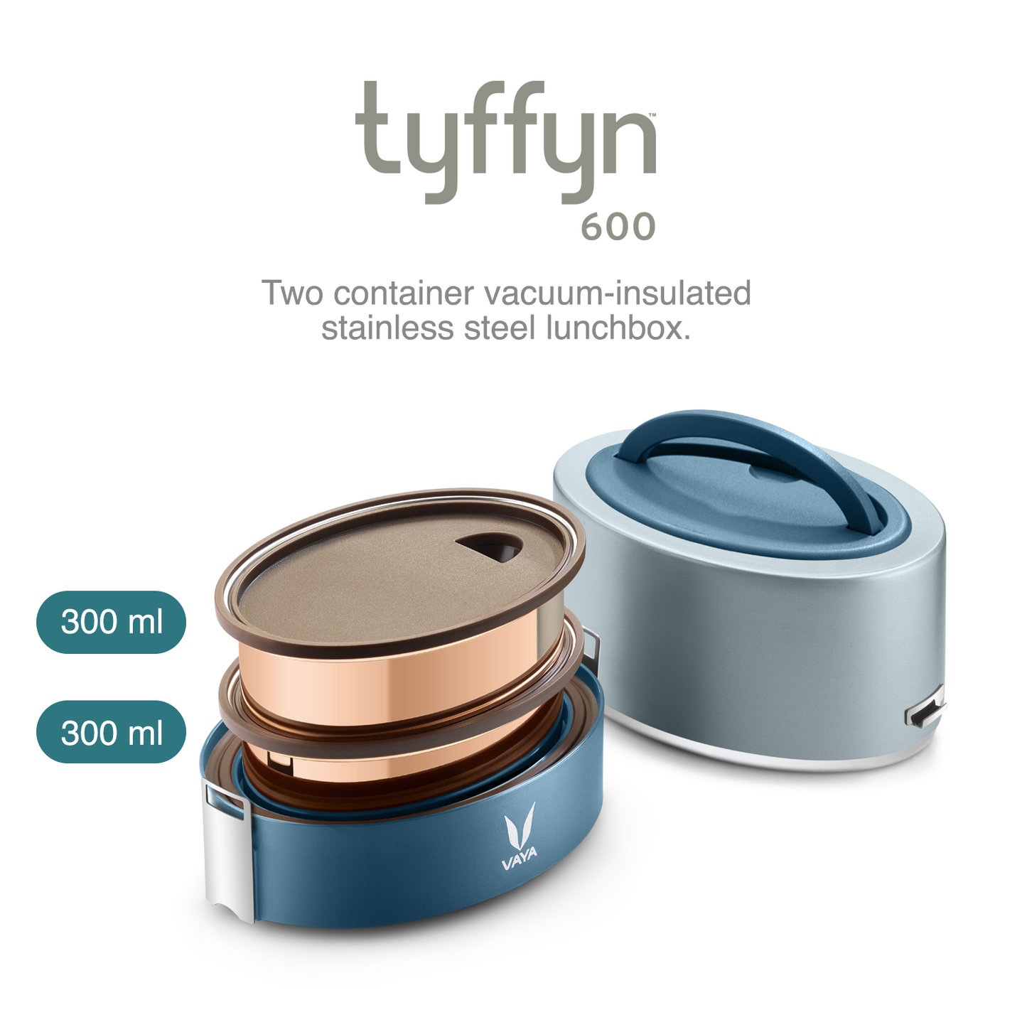 Tyffyn Copper-Finished Stainless Steel Lunch Box, 600 ml, 2 Containers
