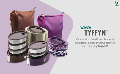 Tyffyn Black Polished Stainless Steel Lunch Box Without Bagmat, 1000 ml, 3 Containers, Black