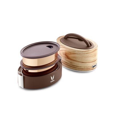 Tyffyn Copper-Finished Stainless Steel Lunch Box, 600 ml, 2 Containers