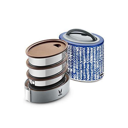 Tyffyn Black Polished Stainless Steel Lunch Box Without Bagmat, 1000 ml, 3 Containers, Black