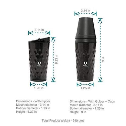 Drynk 350 ml 3 in 1 Vacuum Insulated Stainless Steel Gulper and Sipper Water Bottle (Tumbler+Sipper+Gulper) with 2 Cups, Thermos Flask