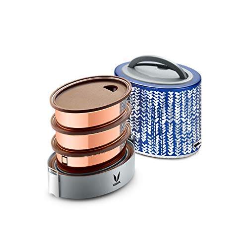 Tyffyn Copper Finished Stainless Steel Lunch Box Without BagMat, 1000 ml, 3 Containers