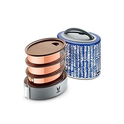 Tyffyn Copper Finished Stainless Steel Lunch Box Without BagMat, 1000 ml, 3 Containers
