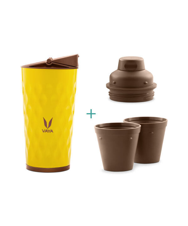 Drynk 350 ml 3 in 1 Vacuum Insulated Stainless Steel Gulper and Sipper Water Bottle (Tumbler+Sipper+Gulper) with 2 Cups, Thermos Flask