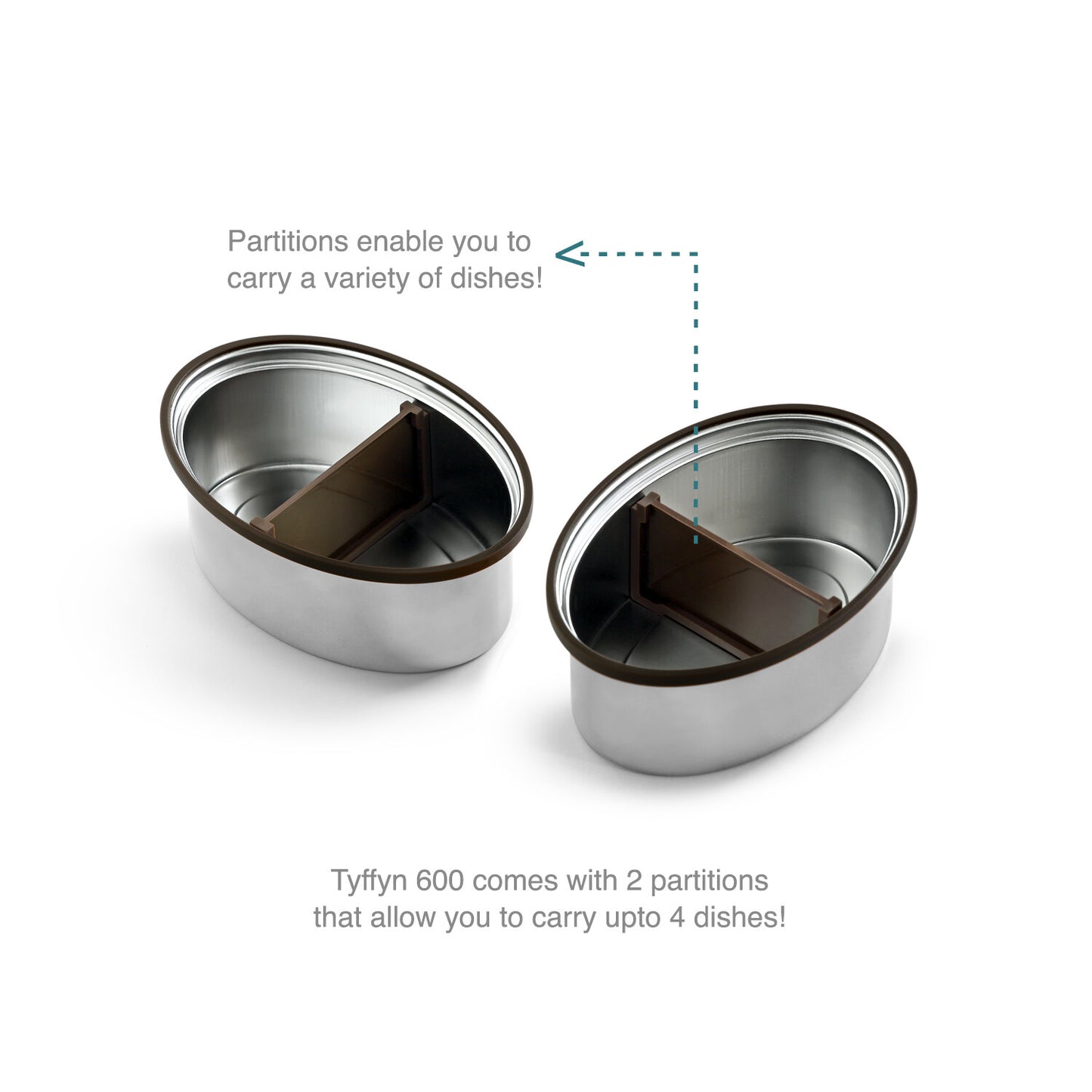 Tyffyn Polished Stainless Steel Lunch Box for Kids Without Bagmat, 600 ml, 2 Containers