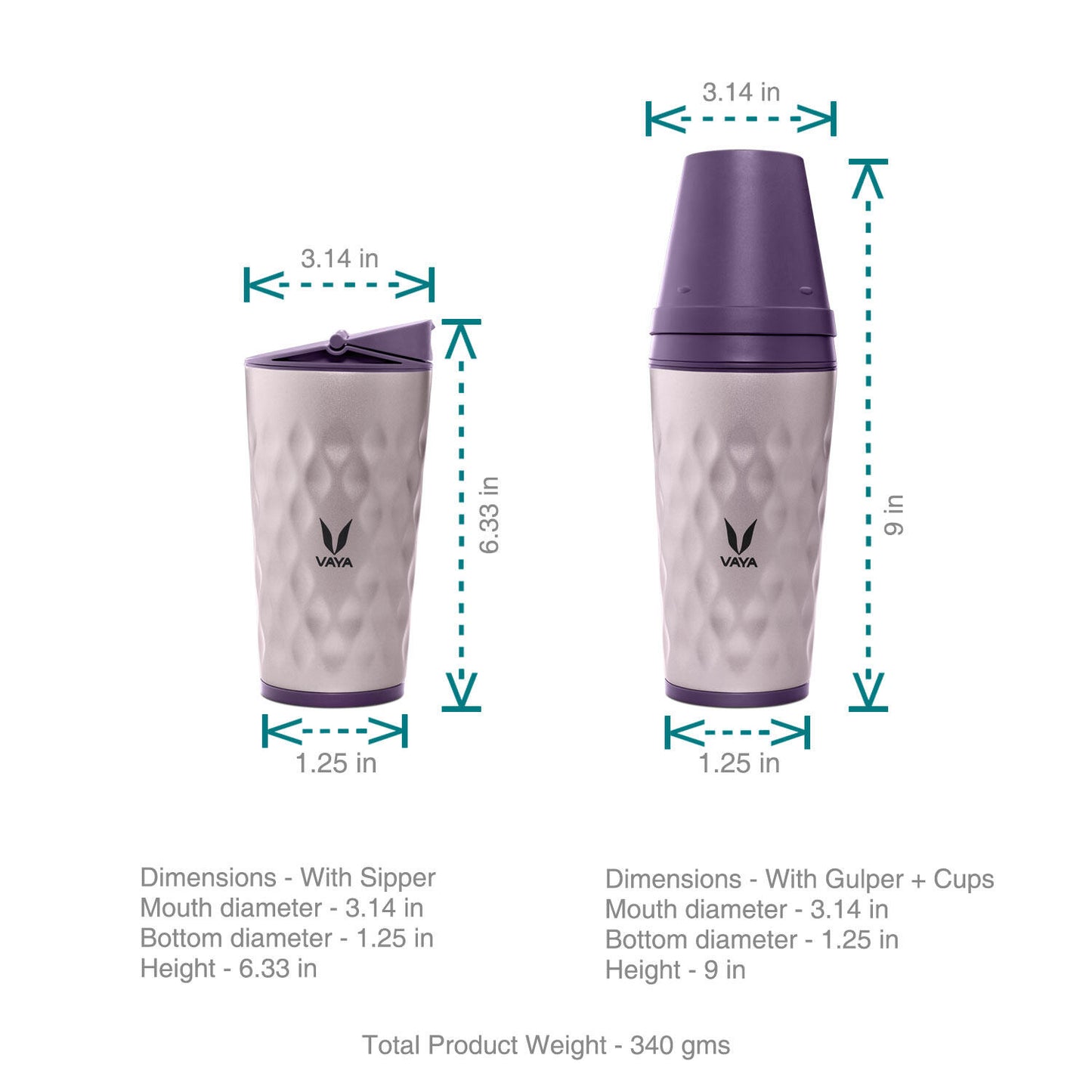 Drynk 350 ml 3 in 1 Vacuum Insulated Stainless Steel Gulper and Sipper Water Bottle (Tumbler+Sipper+Gulper) with 2 Cups, Thermos Flask