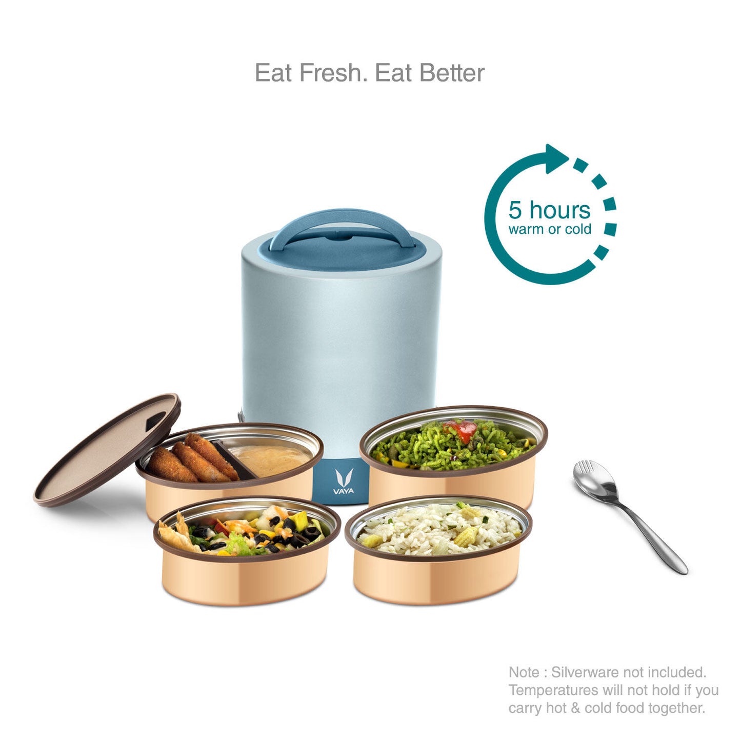 Tyffyn Jumbo Copper-Finished Stainless Steel Lunch Box Without Bagmat, 1300 ml, 4 Containers