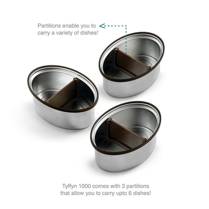 Tyffyn Black Polished Stainless Steel Lunch Box Without Bagmat, 1000 ml, 3 Containers, Black