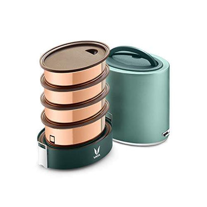 Tyffyn Jumbo Copper-Finished Stainless Steel Lunch Box Without Bagmat, 1300 ml, 4 Containers