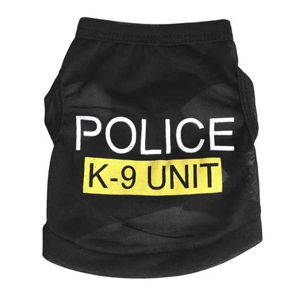 Sut Polis Pakaian Anjing Cosplay Hitam Vest Elastik Puppy T-Shirt Aksesori Kot Pakaian Kostum Pakaian Haiwan Peliharaan untuk Anjing Kucing