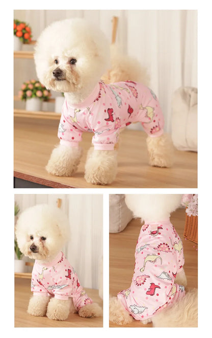 Dog Pajama for Small Dogs Cotton Soft Material Stretchable Puppy Clothes for Chihuahua Yorkie Dinosaurs Design Pet Apparel