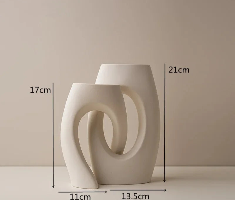 Hollow Out Embrace Ceramic Vase – Modern Irregular Cross-Shaped Tubular Design