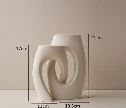 Hollow Out Embrace Ceramic Vase – Modern Irregular Cross-Shaped Tubular Design