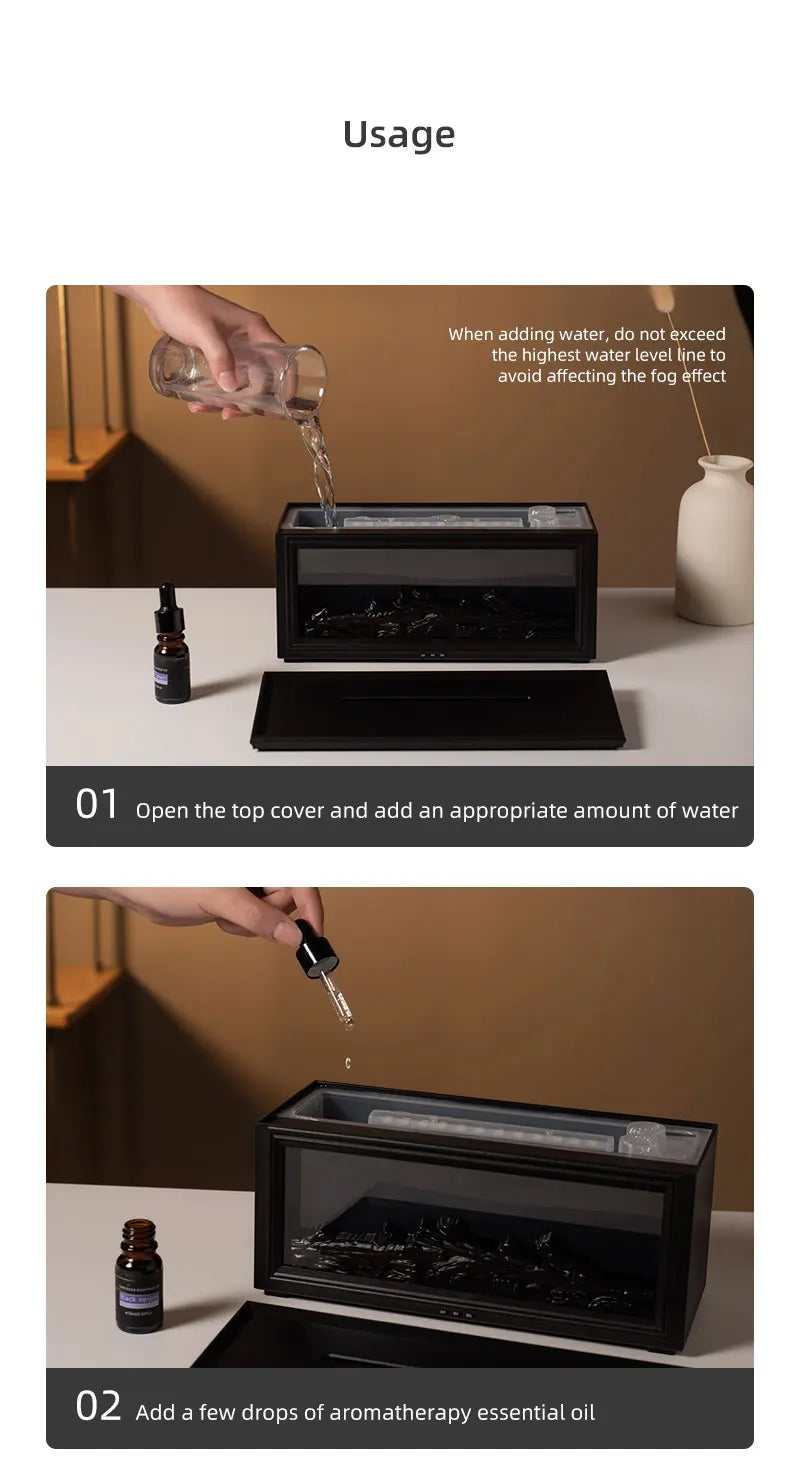 Penyebar Aroma Perapian Mini Api Berwarna-warni – Pelembap Udara 280ml dengan Pemasa &amp; Alat Kawalan Jauh