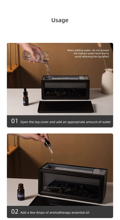 Penyebar Aroma Perapian Mini Api Berwarna-warni – Pelembap Udara 280ml dengan Pemasa &amp; Alat Kawalan Jauh