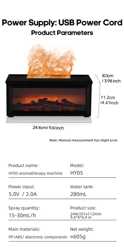 Penyebar Aroma Perapian Mini Api Berwarna-warni – Pelembap Udara 280ml dengan Pemasa &amp; Alat Kawalan Jauh