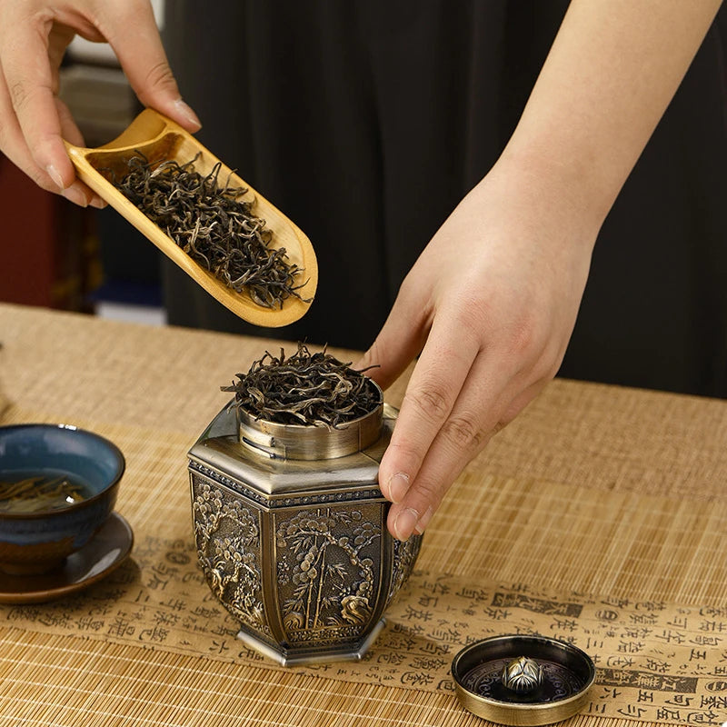Logam Tin Teh Berkapasiti Besar Hijau Teh Hitam Balang Bekas Penyimpanan Kadi Kopi Gula Kotak Teh Dimeterai Dapur Rumah