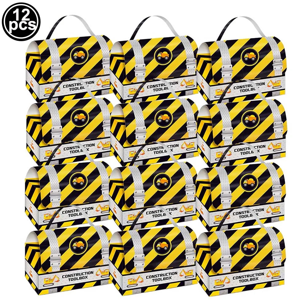 Construction Vehicle Theme Party Gift Boxes – Excavator & Engineering Design for Kids' Birthday Decor