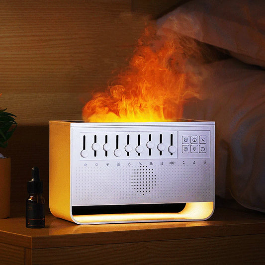 3-in-1 Flame Air Diffuser & Humidifier | Ultrasonic Aromatherapy | 8 White Noise & Bluetooth Music Player