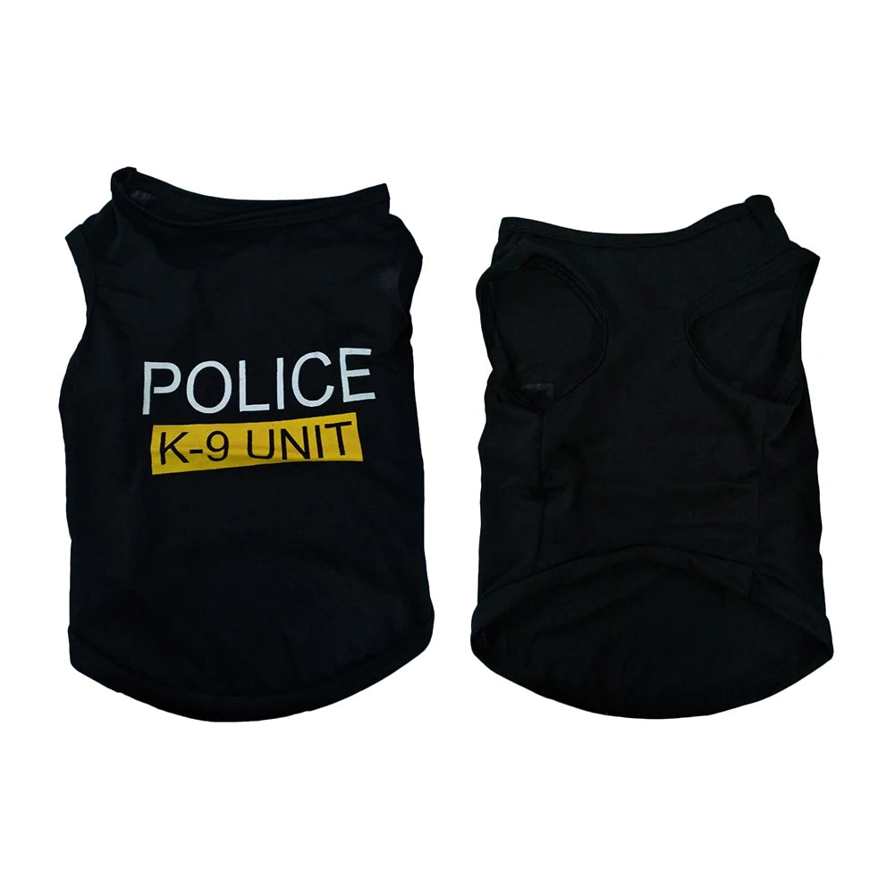 Sut Polis Pakaian Anjing Cosplay Hitam Vest Elastik Puppy T-Shirt Aksesori Kot Pakaian Kostum Pakaian Haiwan Peliharaan untuk Anjing Kucing